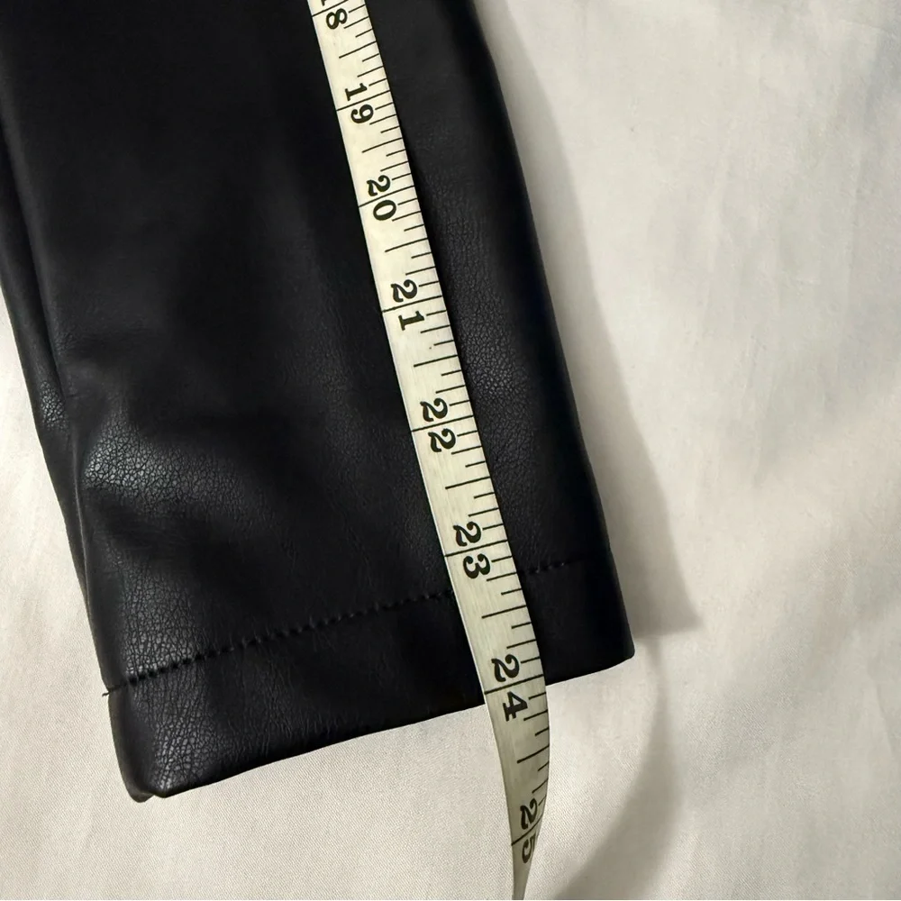 Black faux leather lapel collar belted open front trench coat - Picture 14 of 15